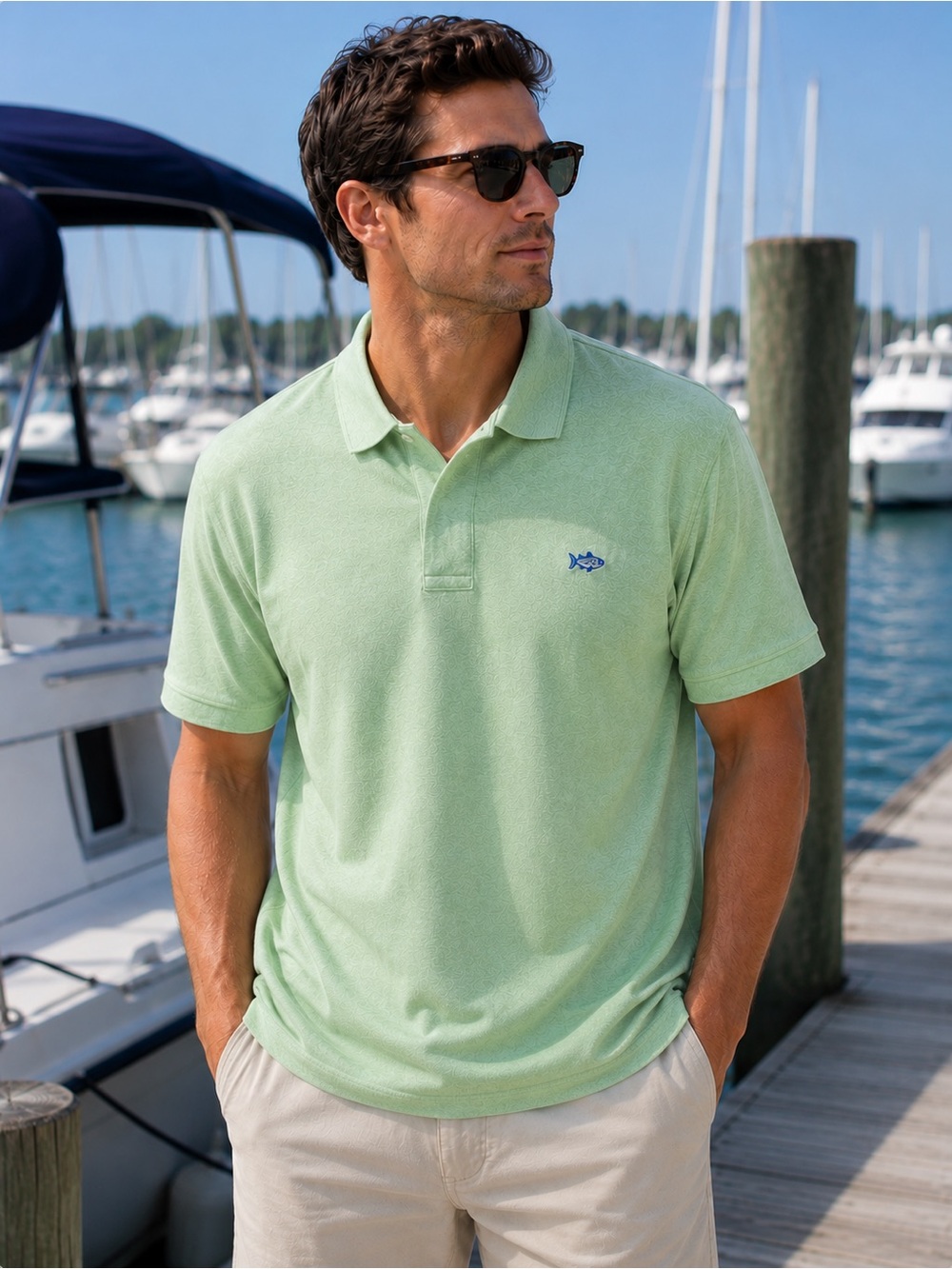 Men’s Southern Tide Mint Green Short Sleeve Polo with Skipjack logo, 38 Small
